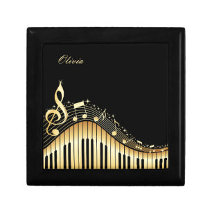 Monogram Elegant Black And Gold Music Notes Design Gift Box