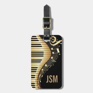 Monogram Elegant Black And Gold Music Notes Design