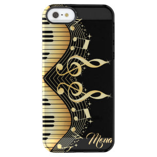 Monogram Elegant Black And Gold Music Notes Design Clear iPhone SE/5/5s Case