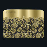 Monogram Elegant Black And Gold Vintage Damasks iPad Mini Cover<br><div class="desc">Elegant black and gold vintage ornate floral damasks pattern. Available on other products. Customizable monogram.</div>