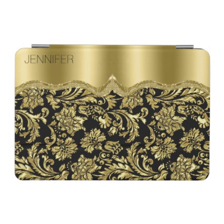 Monogram Elegant Black And Gold Vintage Damasks Ipad Mini Cover