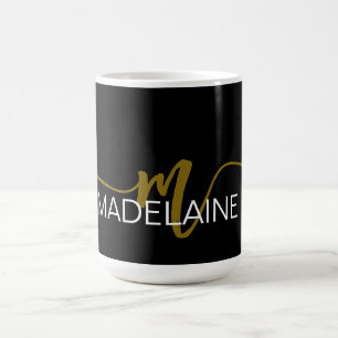 Monogram Elegant Black Gold Coffee Mug