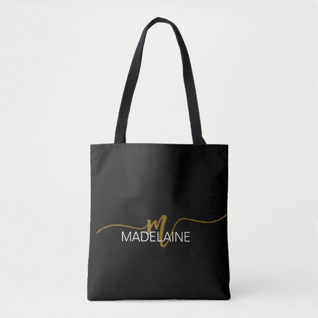 Monogram Elegant Black Gold Color  Tote Bag (Front)
