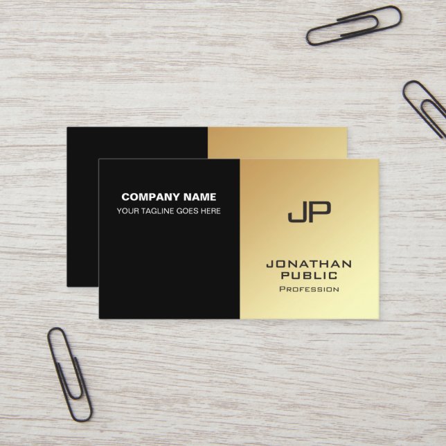Monogram Elegant Black Gold Modern Design Business Card (Front/Back In Situ)
