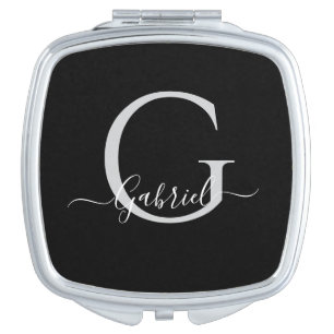 Monogram Elegant Black Silver  Modern  Compact Mirror