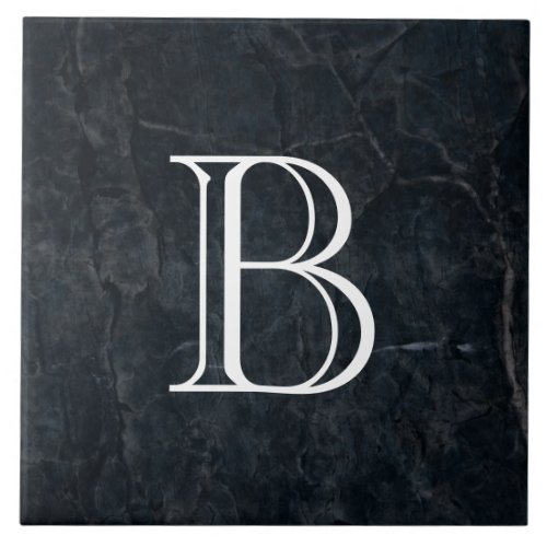 Monogram Elegant Black Stone Texture Ceramic Tile