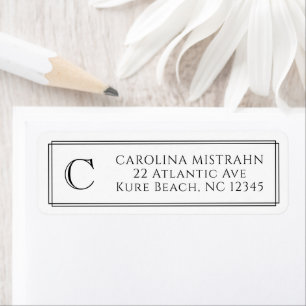 Monogram Elegant Black White Border Stationery Label