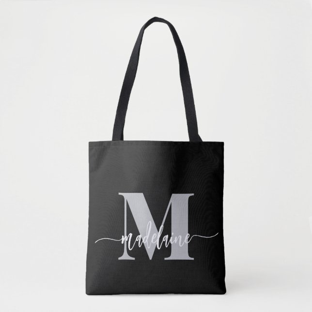 Monogram Elegant Black White  Tote Bag (Front)