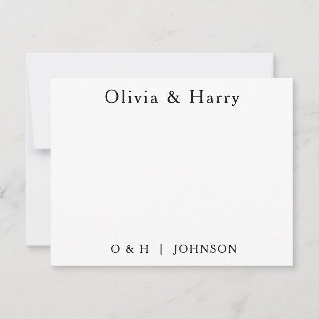 Monogram Elegant Black White Wedding Note Card (Front)