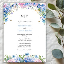 Monogram Elegant Blue Hydrangea Border Wedding