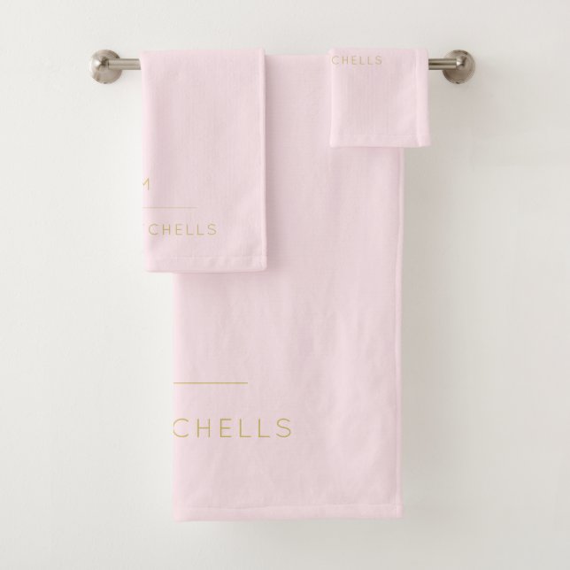 Monogram Elegant Blush Pink Gold Classy Chic Bath Towel Set (Insitu)