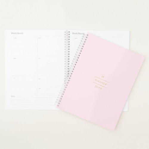 Monogram Elegant Blush Pink Gold Classy Chic Big Planner