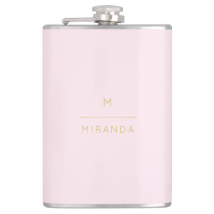 Monogram Elegant Blush Pink Gold Minimalist Classy Flask
