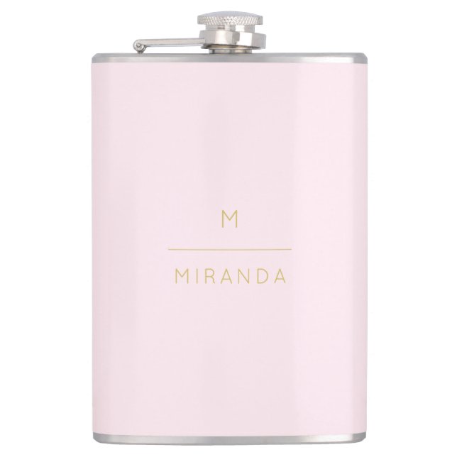 Monogram Elegant Blush Pink Gold Minimalist Classy Flask (Front)