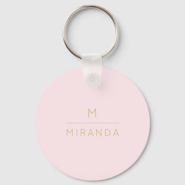 Monogram Elegant Blush Pink Gold Minimalist Classy Keychain (Front)