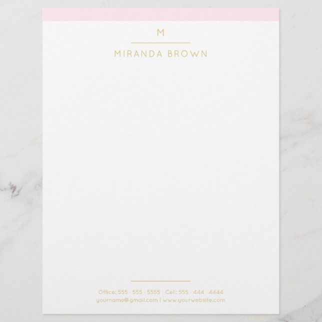 Monogram Elegant Blush Pink Gold Minimalist Classy Letterhead (Front)