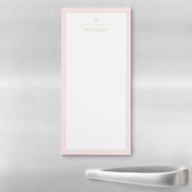 Monogram Elegant Blush Pink Gold Minimalist Classy Magnetic Notepad