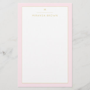 Monogram Elegant Blush Pink Gold Minimalist Classy Stationery