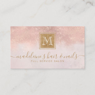 Monogram Elegant Blush Rose Gold Glitter Salon Business Card