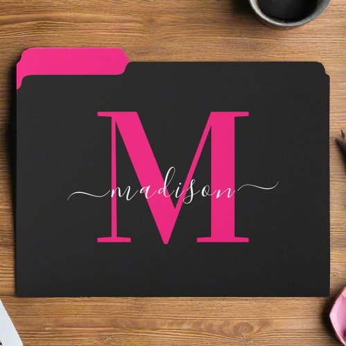 Monogram Elegant Bold Pink  Black Girly Trendy  File Folder