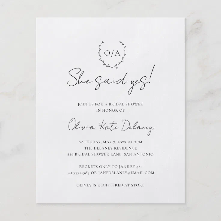 Monogram Elegant Budget Bridal Shower Invitation Flyer Zazzle