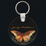 Monogram Elegant Butterfly Glitter Keychain<br><div class="desc">Elegant orange and black monogram name Monarch butterfly keychain. Easily personalize this with your own name t make it your very own.</div>