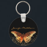Monogram Elegant Butterfly Glitter Keychain<br><div class="desc">Elegant orange and black monogram name Monarch butterfly keychain. Easily personalize this with your own name t make it your very own.</div>