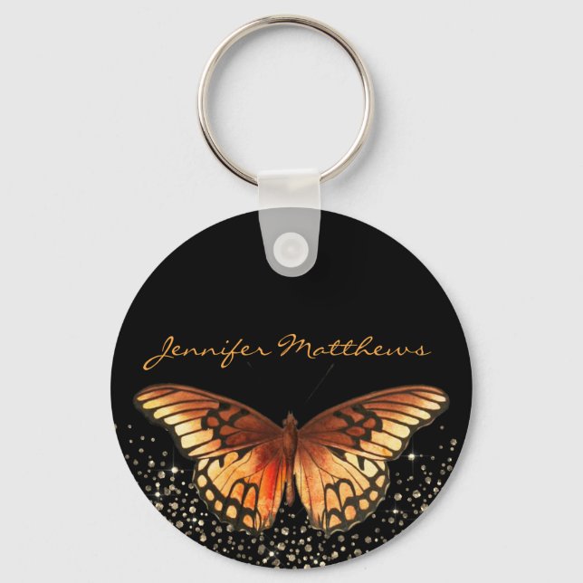 Monogram Elegant Butterfly Glitter Keychain (Front)