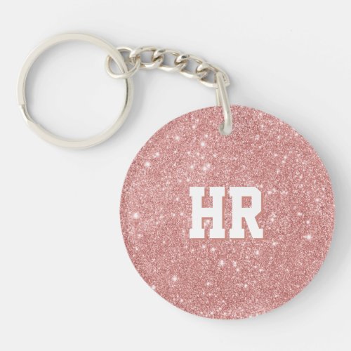 MONOGRAM Elegant Chic Faux Glitter Rose Gold Keychain