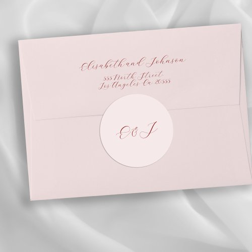 Monogram elegant chic script blush pink wedding classic round sticker