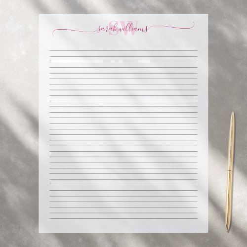 Monogram Elegant Chic Script Name Stationery Paper