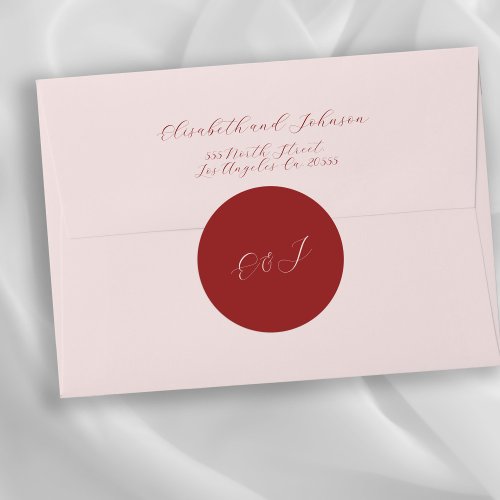 Monogram elegant chic script red wedding classic round sticker