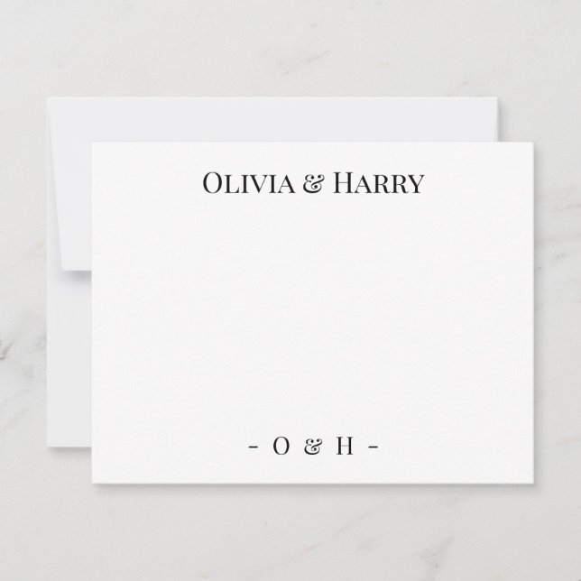 Monogram Elegant Chic White Wedding Note Card (Front)