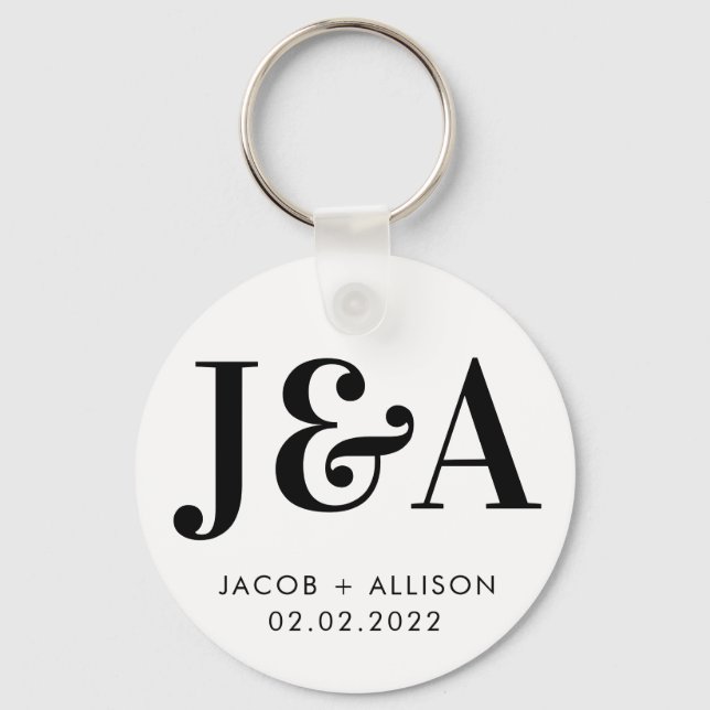 monogram elegant chocolate wedding favor classic r keychain (Front)