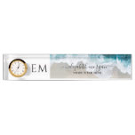 Monogram Elegant Custom Beach Blue Green Clock  Desk Name Plate