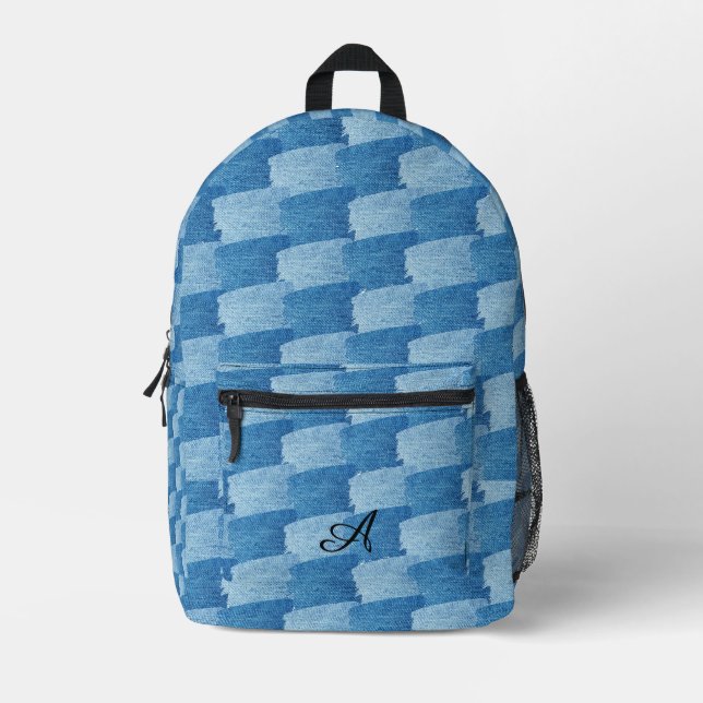Monogram Elegant Customizable Blue Denim  Backpack (Front)