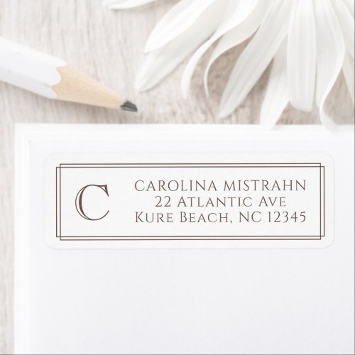 Monogram Elegant Dark Brown Border Stationery Label