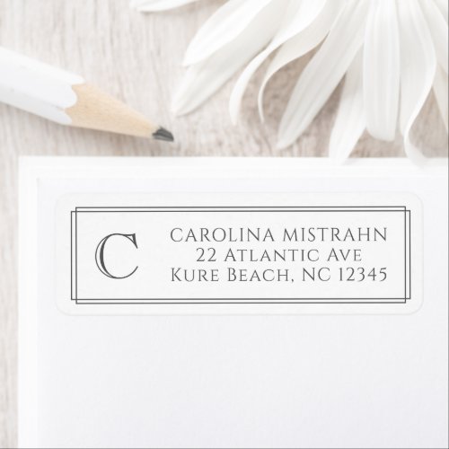 Monogram Elegant Dark Gray Border Stationery Label