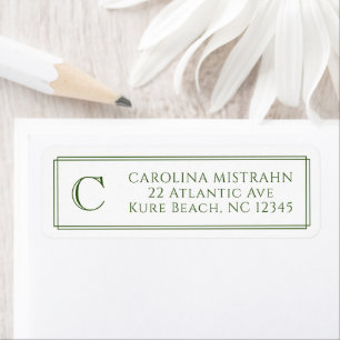 Monogram Elegant Dark Green Border Stationery Label