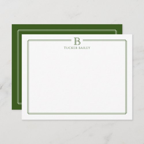 Monogram Elegant Dark Green Border Stationery Note Card
