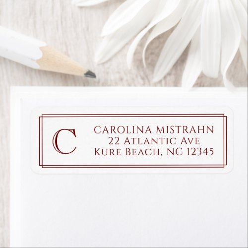 Monogram Elegant Dark Red Border Stationery Label