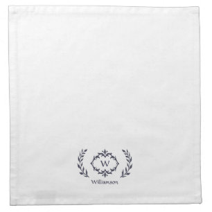 Monogram Elegant Dinner Fancy Laurel Wreath Blue Cloth Napkin