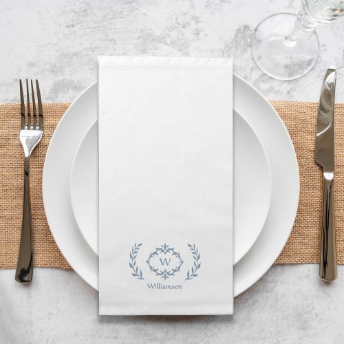 Monogram Elegant Dinner Fancy Wreath Dusty Blue Cloth Napkin