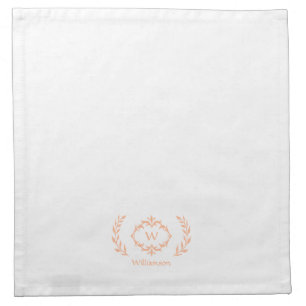 Monogram Elegant Dinner Fancy Wreath White Peach Cloth Napkin