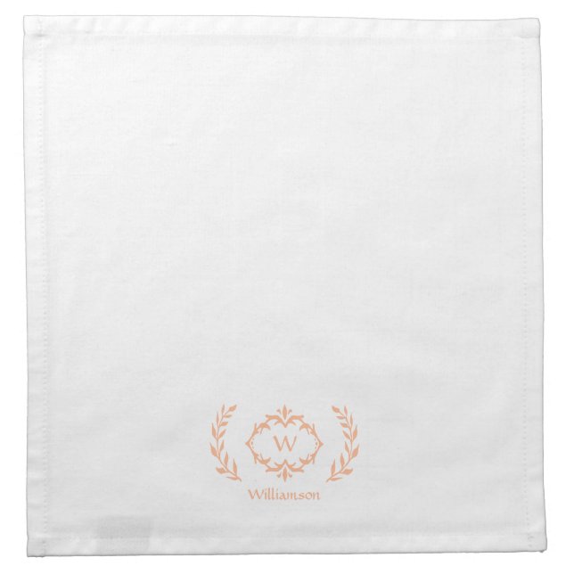 Monogram Elegant Dinner Fancy Wreath White Peach Cloth Napkin (Front)