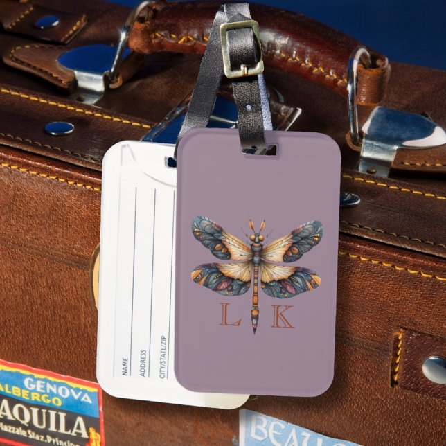 Monogram Elegant Dragonfly Purple Luggage Tag (Creator Uploaded)