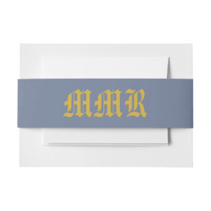 Monogram Elegant Dusty Blue and Gold  Invitation Belly Band