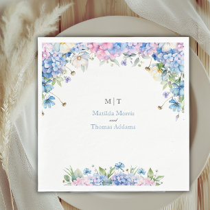 Monogram Elegant Dusty Blue Hydrangea Wedding Napkins