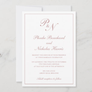 Monogram Elegant Dusty Rose All In One Wedding Invitation