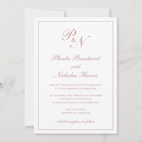 Monogram Elegant Dusty Rose All In One Wedding Invitation